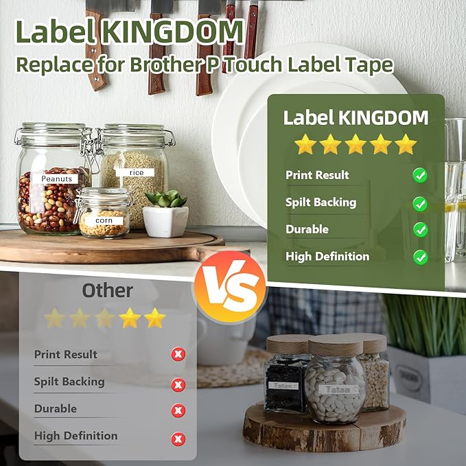 Label KINGDOM Aze-231 Refill Compatible with Brothr p Touch tze laminatied Label Maker Tape 12mm 1/2"(0.47") for ptouch Printer PTD210 PTD220 PTH110, 10 Pack