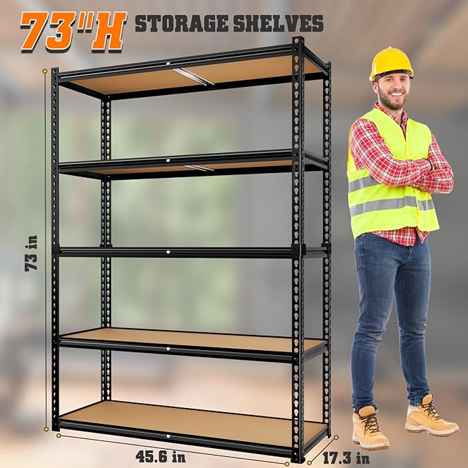 LEVELEVE 5-Tier Storage Shelving Unit, 2020 lbs Capacity, Heavy Duty Adjustable Metal Utility Shelf, 48" L x 18" W x 73" H for Garage, Kitchen, Pantry, Basement, Bathroom, Laundry, 4 Pack