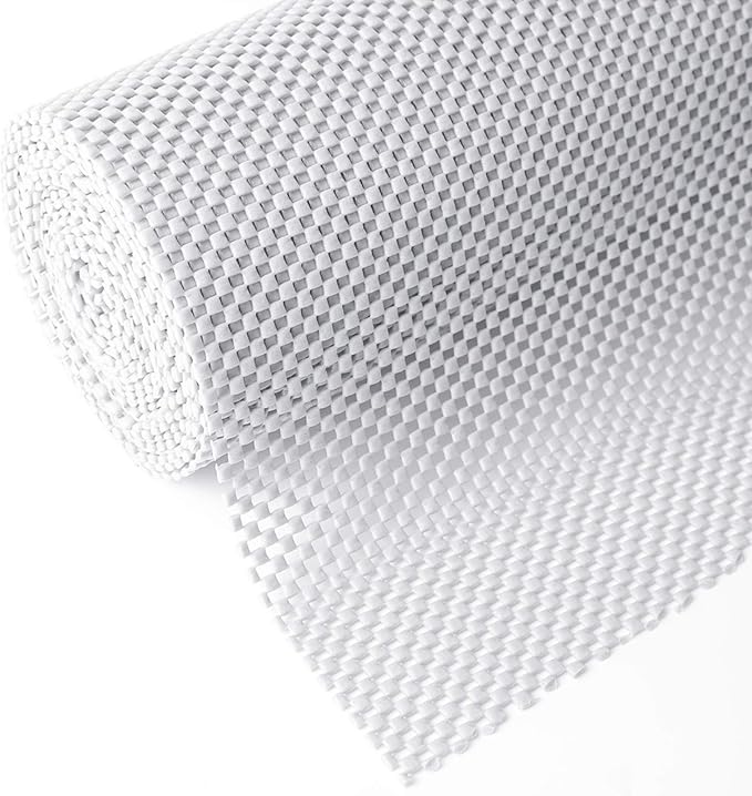 Shelf Cupboard Liner, Cabinet Drawer Liners Non Adhesive 12 Inches x 20 Feet for Kitchen Cabinets, Strong Grip Durable Non Slip for Storage Desks Kitchenware Tableware, Easy to Install, White