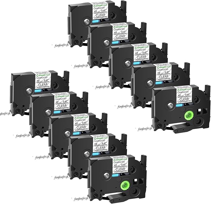 GREENCYCLE 10 Pack Compatible for Ptouch TZe-131 TZ-131 1/2" 12mm 0.47 inch Laminated Label Tapes Black on Clear Used in Ptouch PTD210 PT-D200 PTD600 D400 PTH110 Label Makers