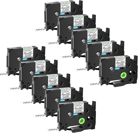 GREENCYCLE 10 Pack Compatible for Ptouch TZe-131 TZ-131 1/2" 12mm 0.47 inch Laminated Label Tapes Black on Clear Used in Ptouch PTD210 PT-D200 PTD600 D400 PTH110 Label Makers