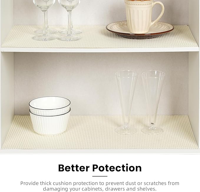 BAGAIL Drawer and Shelf Liner, 12 in X 20 Ft Non-Adhesive Shelf Liners for Kitchen Cabinets, Thick Strong Grip Liners for Desk, Shelves, Bathroom Drawers, Cabinet Protection - Cream