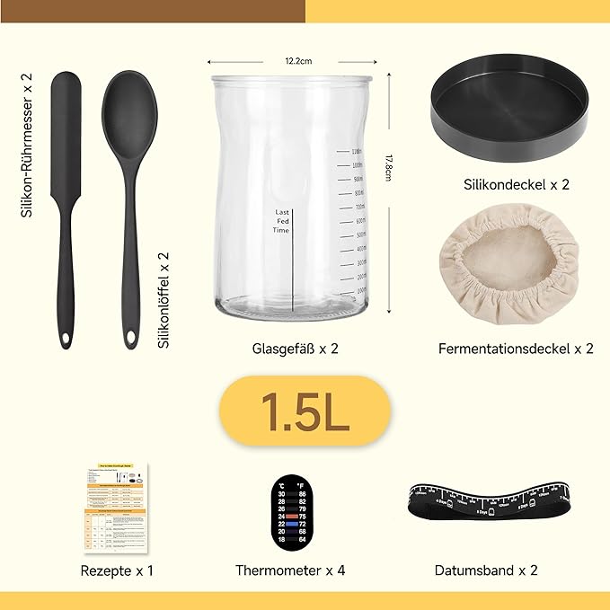 Coco Bird Pro Sourdough Starter Kit- 50oz Large Capacity Sourdough Starter Jar, 17 Flavorful Fermentation Recipes, Sourdough Bread Baking Supplies for Making Delicious Sourdough Breads(2 Sets)