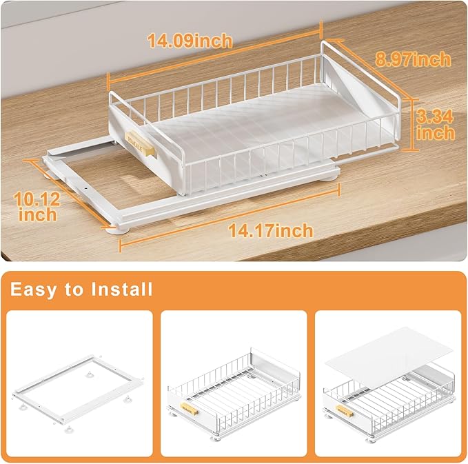 HOMEAILIE Under Sink Organizer, 2 Packs Under Sink Organizers and Storage, Slide Out Pull Out Cabinet Organizer Shelf with Metal Drawers for Kitchen Bathroom Pantry, White