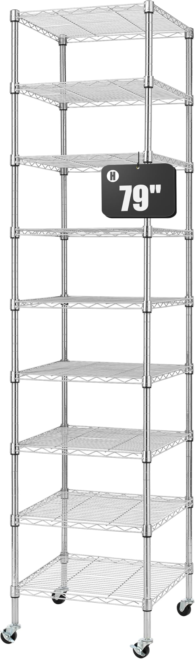 Finnhomy Heavy Duty 9 Tier Wire Shelving with Wheels 18x18x79-inches 9 Shelves Metal Storage Rack Thicken Steel Tube, Pantry Shelves for Storage, Adjustable Shelving Unit, NSF Certified, Chrome