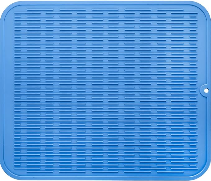 Silicone Dish Drying Mat for Multiple Usage,Easy clean,Eco-friendly,Heat-resistant Silicone Mat for Kitchen Counter or Sink,Refrigerator or Drawer Liner Lichen BlueL 2XL 24 inches x 18 inches