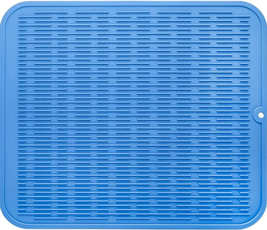 Silicone Dish Drying Mat for Multiple Usage,Easy clean,Eco-friendly,Heat-resistant Silicone Mat for Kitchen Counter or Sink,Refrigerator or Drawer Liner Lichen BlueL 2XL 24 inches x 18 inches