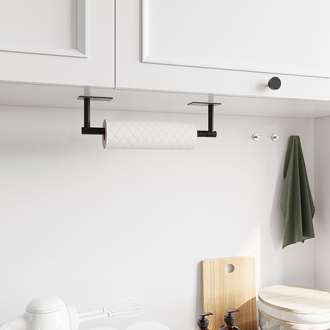 BVL Paper Towel Holder Under Cabinet for Kitchen Matte Black Adhesive