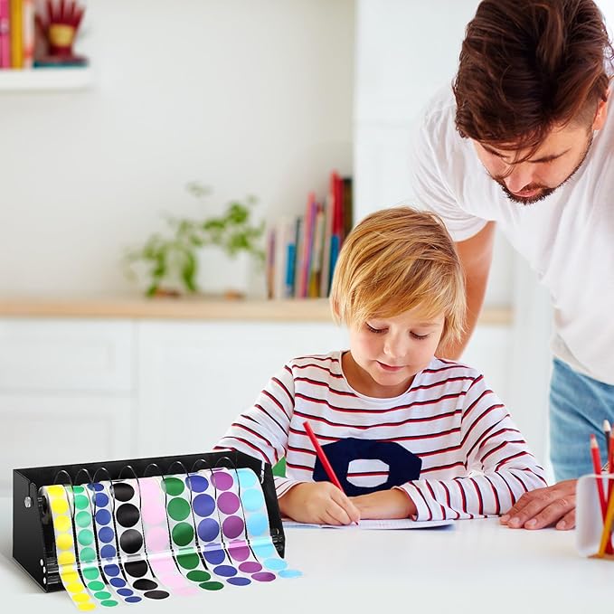 Adjustable Label Dispenser Acrylic Sticker Roll Dispenser Label Roll Holder Multi Use Sticker Holder Organizer Stand for School Gifts and Home Office Desktop(9 Disks)