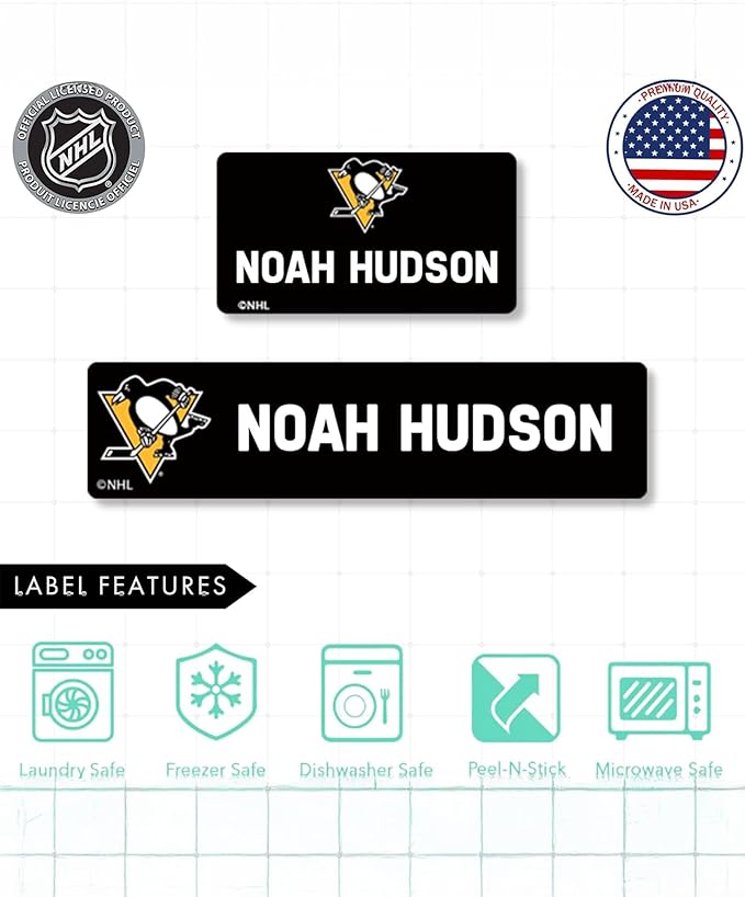 NHL Hockey Labels - Custom Peel and Stick, Waterproof Labels - Great for Organization, Sports, School, Day Camp Label - 155 Pack (Pittsburgh Penguins)