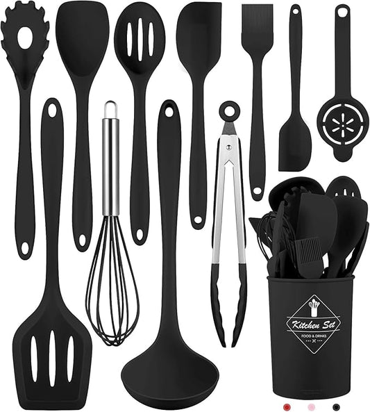 Pranski Kitchen Utensils Set-12 Pieces Silicone Cooking Utensils Set Dishwasher Safe 392°F Heat Resistant Spatula Set Nonstick Cookware