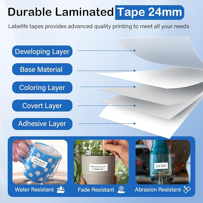 Labelife TZe-251 TZe TZ Tape 24mm 0.94 Compatible with Brother P Touch Label Maker Tape 24mm .94 Laminated White TZe251 TZ-251 1'' for Brother PT-D600 PT-D610BT PT-P710BT P700 P750W, 5-Pack