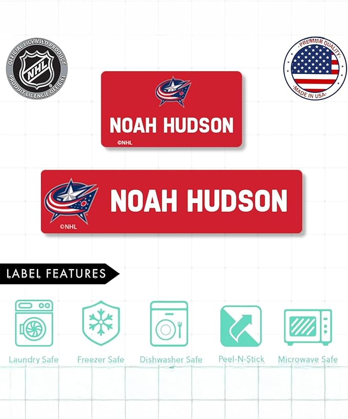 NHL Hockey Labels - Custom Peel and Stick, Waterproof Labels - Great for Organization, Sports, School, Day Camp Label - 155 Pack (Columbus Blue Jackets)