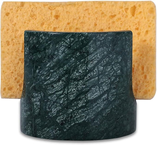 Travertine Marble Sponge Holder for Kitchen Counter - Natural Stone Dish Drying Rack, Sponge Caddy for Sink Organizer - Durable & Stylish Kitchen Decor (India Green Marble)
