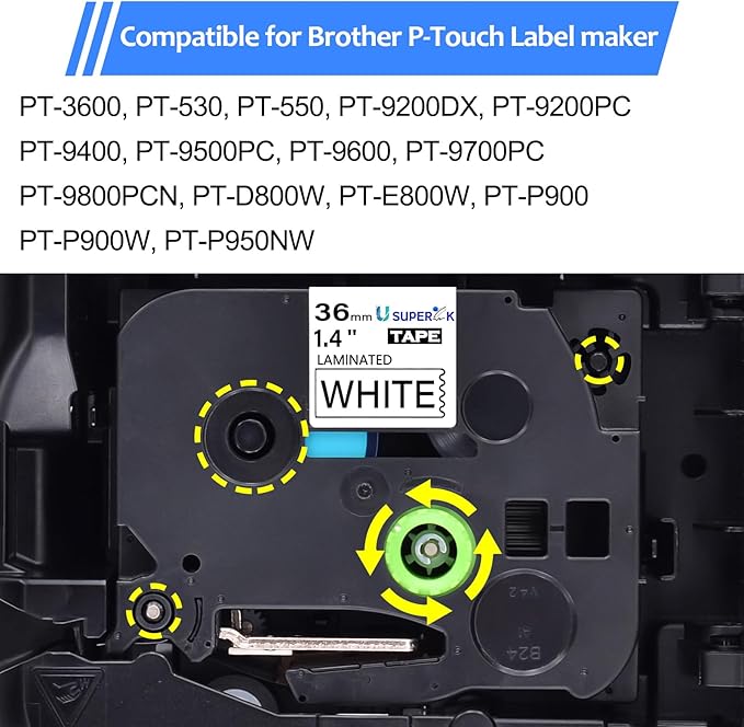 10 Pack TZe-261 36mm 1.4 Laminated White Tape Compatible with Brother P Touch Label Tape 1-1/2 inch TZe TZ-261 TZe261 Black on White TZe TZ Label for PT-D600 PT-D610BT PT-P700 PT-P710BT