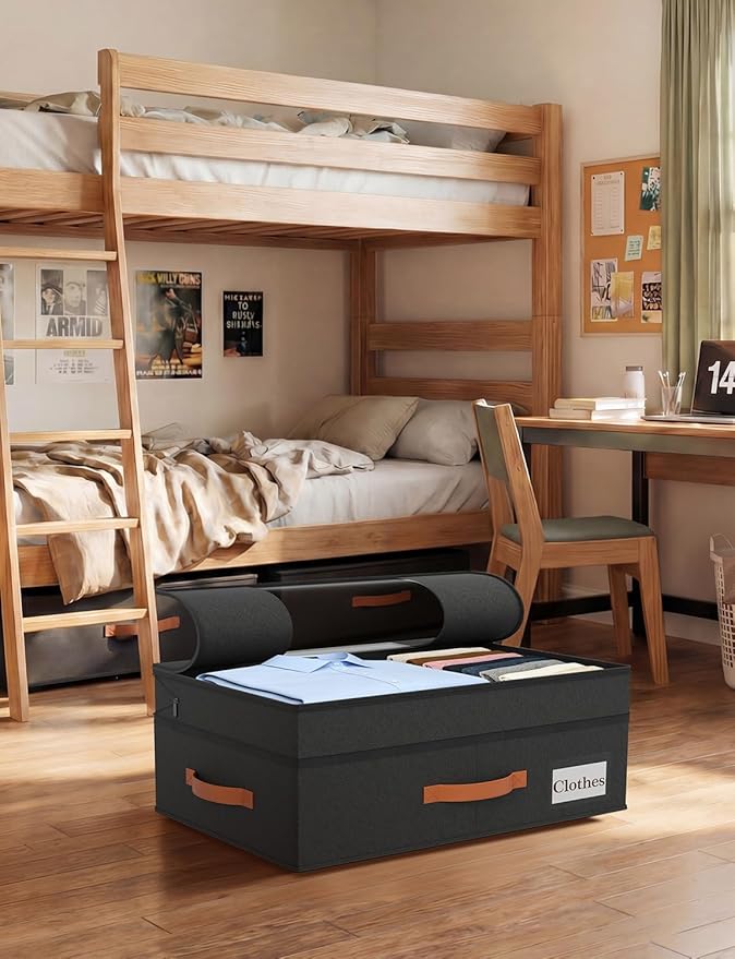 TOSKING Under Bed Storage with Wheels (2 Pack), Adjustable Height 7.9"-10.2", 6 Vacuum Bags, Expandable Rolling Underbed Bins, 600D Oxford Fabric, Drawer Organizer for Clothes, Shoes, Toys, Black