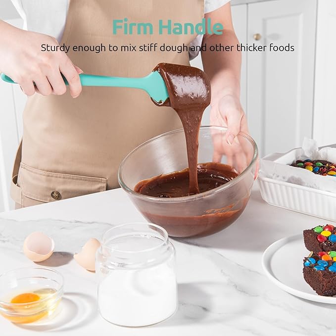 U-Taste 600ºF Heat Resistant Silicone Spatulas: Flexible Food-Grade Silicon Baking Scraper, Kitchen Cooking Mixing Utensils with Upgraded Sturdy Handle Tip for Nonstick Cookware (4-Pc., Teal)