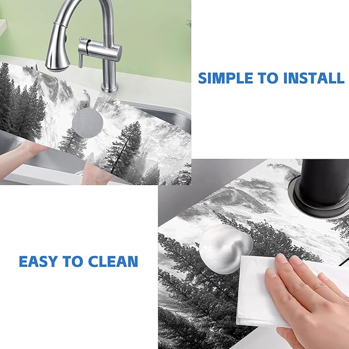 Winter Forest Mountain Sink Faucet Absorbing Mat Sink Splash Guard Faucet Mat Draining Mat Fast Drying Sink Protectors for Kitchen and Bathroom 5.5"×24"