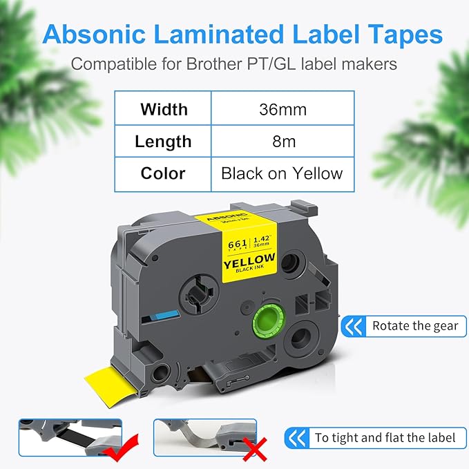 Absonic 3-Pack 36mm Yellow Label Tape Compatible for Brother TZe-661 TZ-661 TZe661 Tz661 P Touch Tze Tz Tape 36mm Laminated Yellow for PT-9600 PT-9700 PT-910BT PT-3600 Label Maker, 1-1/2 Inch