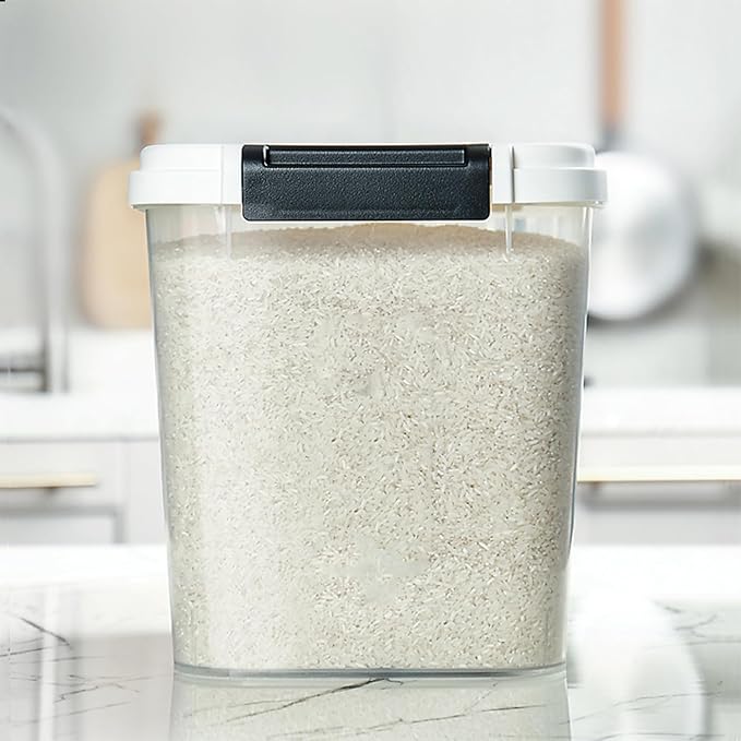 HANAMYA 20 LB Rice Storage Container with Measuring Cup, BPA free, For Rice | Grain | Pet Food | Flour, 1 count, Clear & Black