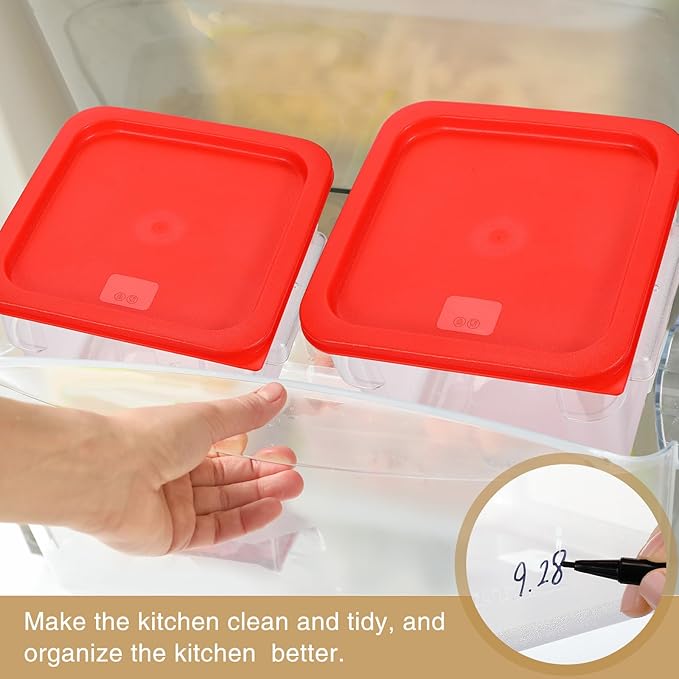 Suclain 2 Pcs Square Food Storage Container Polycarbonate Clear Food Container with Lid Commercial Rice Storage with Graduations for Commercial Kitchen(8 Qt,Red)