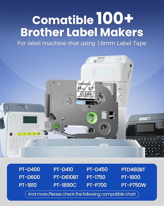 Colorty 18mm Black on Clear Tape TZe-141 18 mm 0.7 Laminated Clear Replace for Brother P-Touch Label Tape TZ TZe141 for Ptouch PT-D400 D410 D600 1750 1830 1880 Label Maker Refills 3/4 Inch, 6 Pack