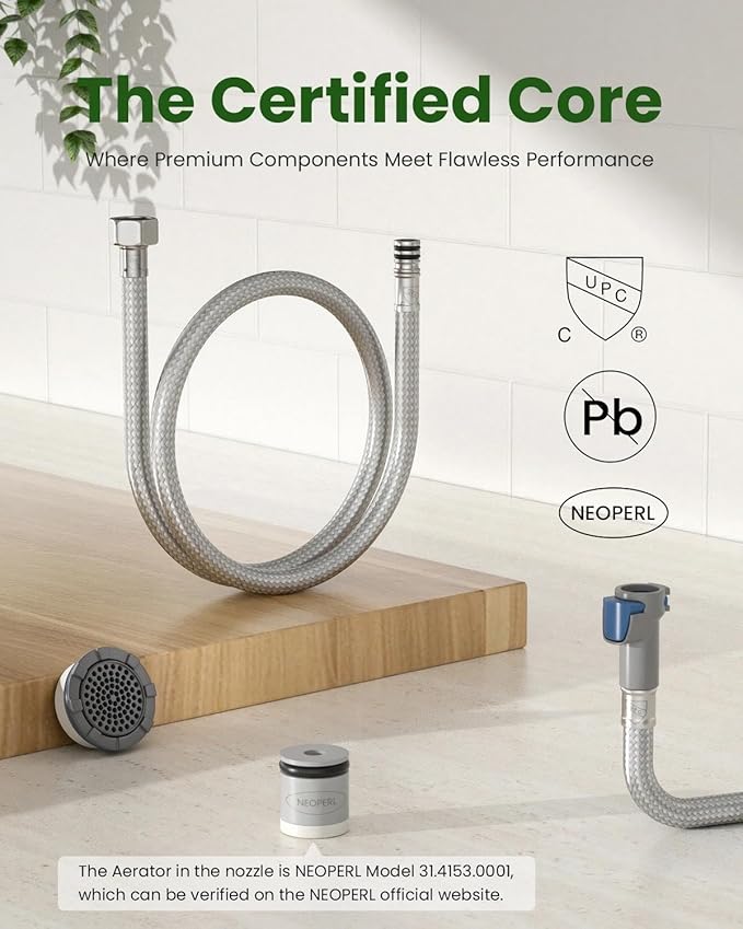 APPASO Pull Down Kitchen Faucet with Sprayer, Stainless Steel Single Handle High Arc Single Hole Pull Out Kitchen Sink Faucets Brushed Nickel, cUPC-Certified Pull-Out Hose, Water Supplies & Valve