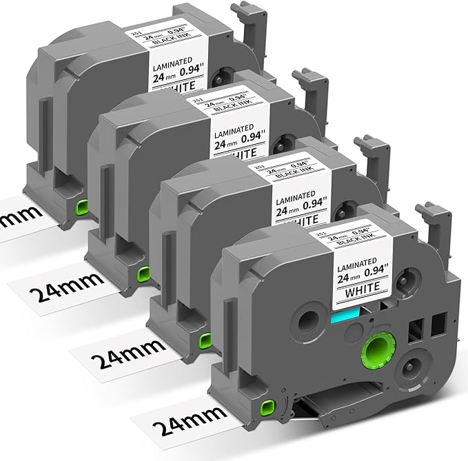 TZe-251 Label Maker Tape 24mm 0.94 Laminated White Replacement for Brother P Touch TZe TZ Label Tape TZe251 Black on White 1 Inch TZe Tz Tape for PT D610BT D600 700 P710BT PTP750W, 4-Pack