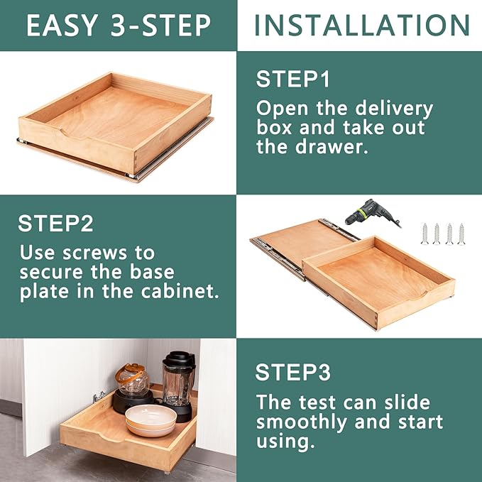 SITOO Fully Assembled Pull Out Cabinet Drawer, Wood Pull Out Cabinet Organizer, Soft Close Slide Out Pull Out Drawers for Kitchen Cabinets, Fast and Easy DIY Installation, 18”W x 21”D
