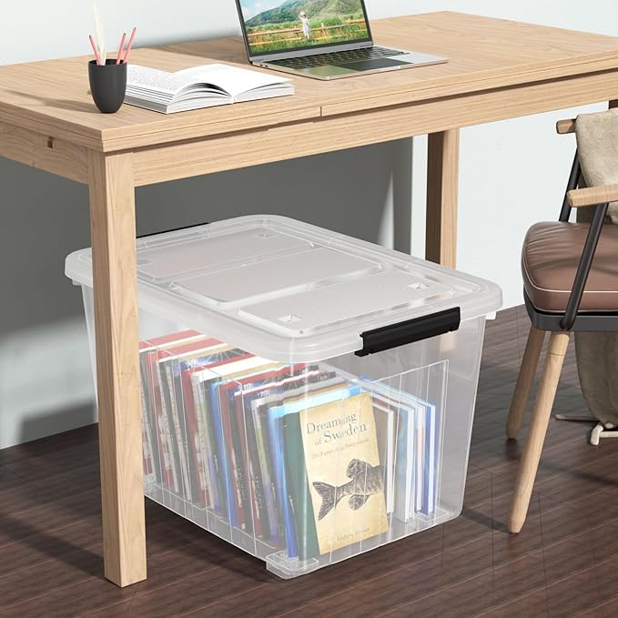 70 Quart Large Clear Storage Bin, Plastic Storage Box on Wheels, 4 Packs