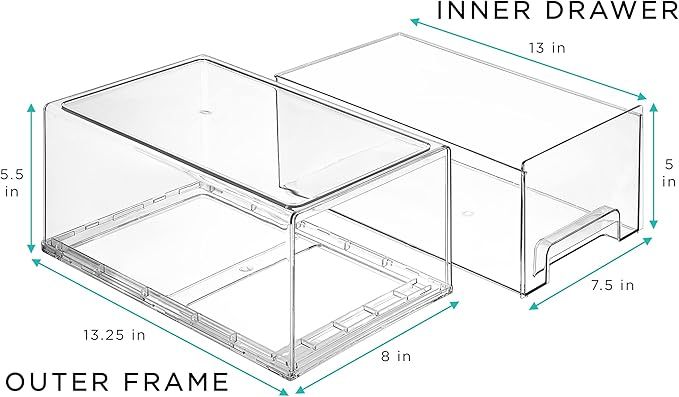 Sorbus Large Clear Stackable Storage Drawers – 6-Pack Plastic Organizer Bins with Handles – Stackable Pull-Out Storage Drawers for Closet, Pantry, Office, Bathroom, Craft, and Toy Organization