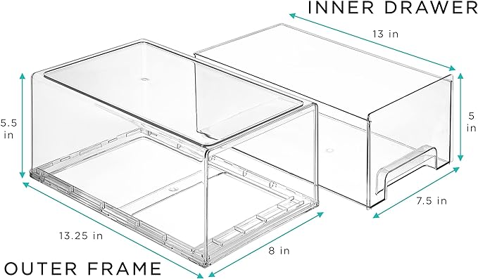 Sorbus Large Clear Stackable Storage Drawers – 2-Pack Plastic Organizer Bins with Handles – Stackable Pull-Out Storage Drawers for Closet, Pantry, Office, Bathroom, Craft, and Toy Organization
