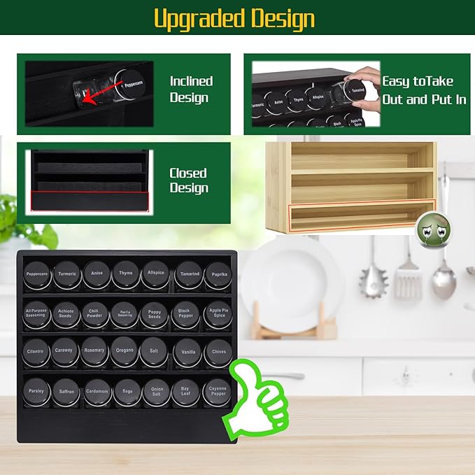 Bamboo Tiered Spice Rack Organizer for Cabinet,Wooden Seasoning Rack for Countertop, Cupboard, Pantry, Kitchen (Spice Jars Included)