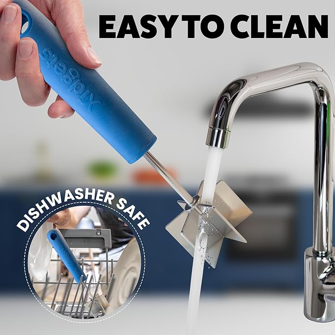 2pc Box Set - Stainless Steel Meat Masher & Large Potato Masher with Soft Grip Handle – Heavy Duty Handle & Mashing Head for Ground Beef, Meat, and More – Dishwasher Safe (Lagoon Blue/Lagoon Blue)