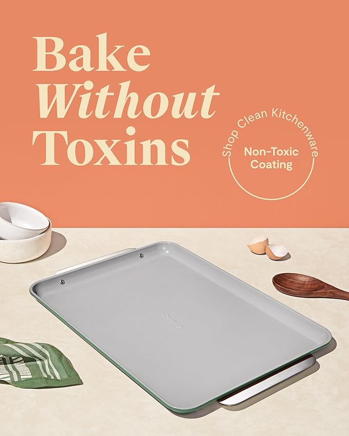 Caraway Non-Stick Ceramic Large Baking Sheet Sheet - Naturally Slick Ceramic Coating - Non-Toxic, PTFE & PFOA Free - Perfect for Baking, Roasting, and More - Large (18" x 13") - Sage