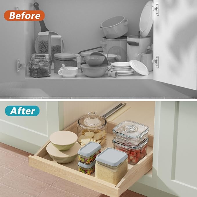 ROOMTEC Pull Out Cabinet Drawer for Kitchen Cabinets 25.5" W x 21" D, Pull Out Cabinet Organizer, Bottom Assembly, Requires At Least 26.5” Cabinet Opening, 2PCS