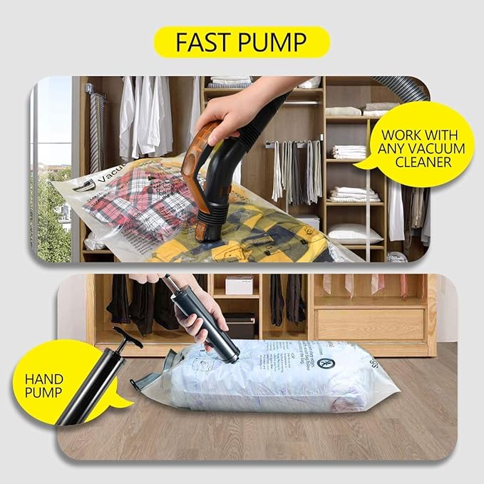 Vacuum Storage Bags (5 x Jumbo, 5 x Large), Space Saver Sealer Compression Bags with Travel Hand Pump for Blankets, Comforters, Pillows, Clothes Storage