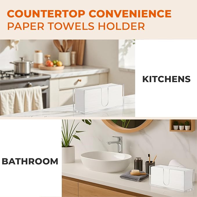 1PACK Paper Towel Holder, Countertop Paper Towel Dispenser Bathroom Paper Hand Towels Dispensers Clear Acrylic Napkin Holder Suitable for Z-fold, C-fold or MultiFold Trifold for Bathroom Kitchen