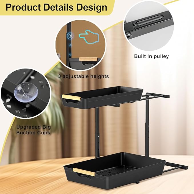 Under Sink Organizer,2 Tier Pull Out Adjustable Height Under Cabinet Storage,Under Sink Storage for Kitchen Bathroom Cabinet(1 Pack)