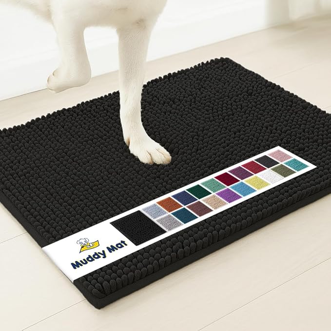 Muddy Mat® | Super Absorbent Door Mat Indoor, Microfiber Quick Dry Chenille Entryway Rug, Non-Slip Front Door Mat, Indoor Mats for Entryway, Machine Washable Pet Rug, Black 5ft x 7ft