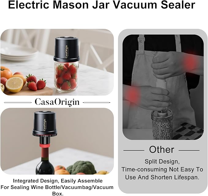 Electric Mason Jar Vacuum Sealer Kit for Wide & Regular Mouth Jars, Automatic Jar Sealer for Canning and Food Storage, Includes Lids