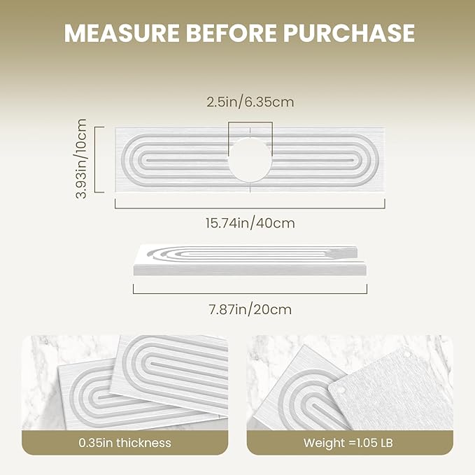 Premium Diatomite Stone Drying Mat for Kitchen Counter - Faucet Mat, Sink Protector & Splash Guard, Quick-Dry Kitchen Sink Mat (White, 15.8" x 4")