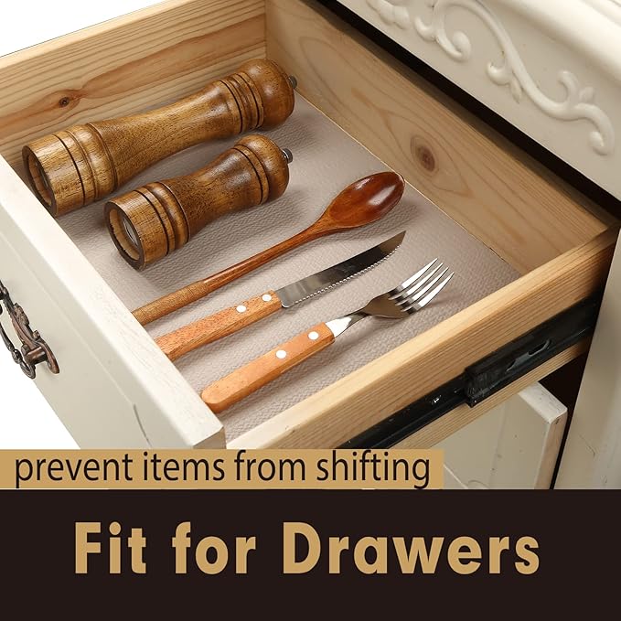Premium Drawer and Shelf Liner for Cabinet, Non Adhesive Liner for Kitchen, Strong Grip Non Slip Shelf Liners for Kitchen Cabinets, Storage, Drawers, Shelves, Kitchenware and Tableware (Beige)