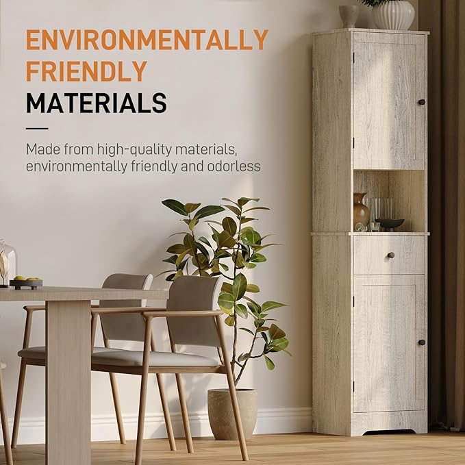 Viaozutis Tall Bathroom Cabinet, Storage Cabinet with 2 Doors & 2Drawer, with Ajustable Shelve, for Bathrooms, Kitchens,Entrances,Bedrooms（Grey）