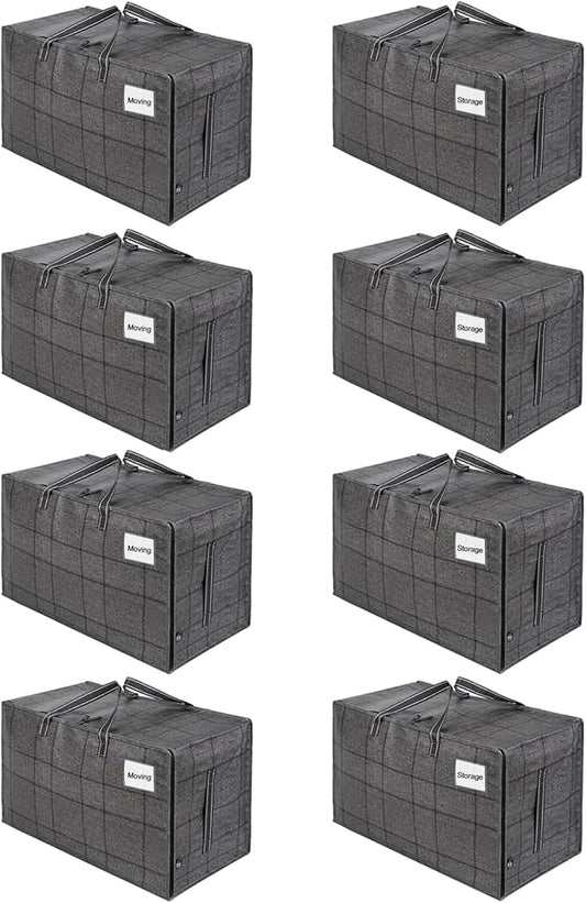 VENO 8 Pack Moving Bags, Moving Supplies, Moving Boxes, College Packing Storage Boxes with Lids Alternative, Heavy Duty Dorm Organizer Tote, Extra Large, Sturdy Handles, Zipper (Windowpane, 8 Pack)