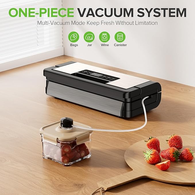 95kPa Vacuum Sealer Machine, Fully Automatic Food Sealer, Touch Display, 10-in-1 Functions & Powerful Sealing System with Double Heat Seal, Easy-Lock Handle, Built-in Cutter(Black)