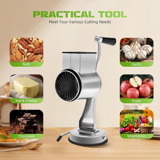 Rotary Cheese Grater Manual Potato Grater, Rotary Food Grater With 5 Stainless Steel Drums, 5 In 1 Rotary Cheese Grater Vegetable Slicer For Cafeterias Restaurants Hotels