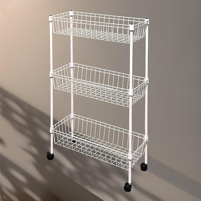 NSF white 3-layer storage rack, refrigerator crevice rack, washing machine crevice rack, laundry room dirty clothes storage, multifunctional household epoxy resin deep mesh basket