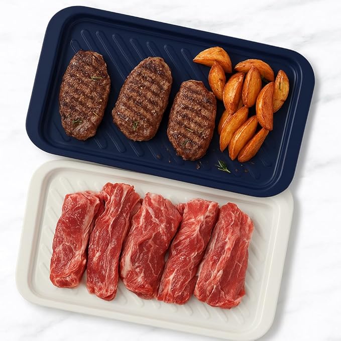 TP Grilling Prep and Serve Trays, 17 x 10.5 inch BBQ Trays for Cooked and Raw Foods, Set of 2 Melamine Serving Platters for Meats, Grill Accessories, Blue and White