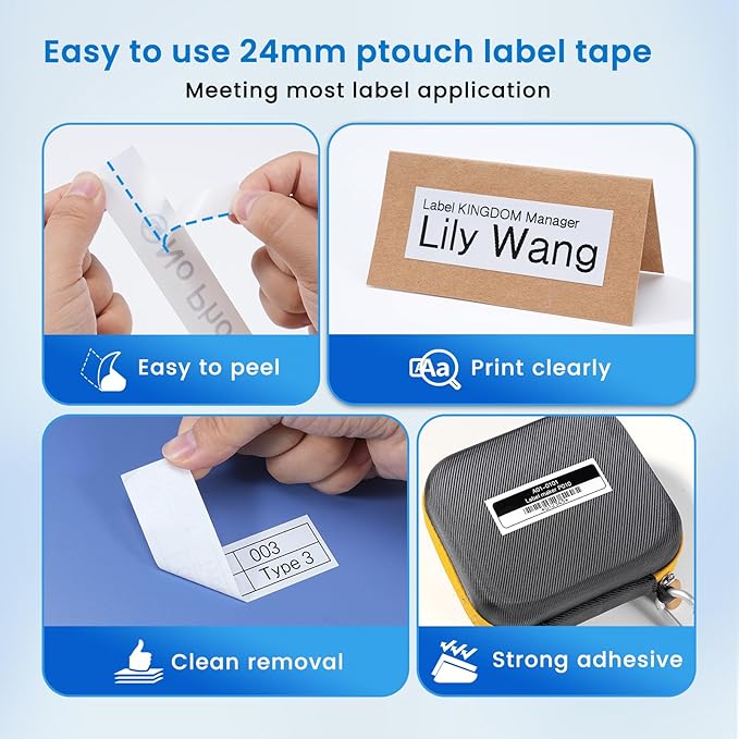 Label KINGDOM TZe-251 24mm (0.94") tz Laminated White Label Maker Tape Refills Compatible with Brother P-Touch PT D610BT D600 P710BT P750W 950W, 4-Pack 1 in Tze251